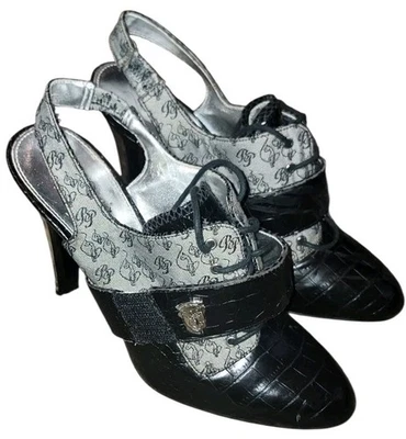 Botines Y2K Baby Phat Talla 9 Mujer Negro Charol Plegable Tacón Alto DEFECTUOSOS Foto 1 de 4