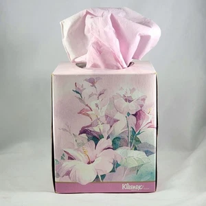 Vintage Kleenex Tissue Box Hibiscus Pink Floral 1996 Vtg Pink Colored Tissues - Picture 1 of 6
