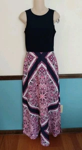 🌺 Jessica Howard Womens Size 4 Small Long Maxi Sun Dress Navy Pink Keyholeback  - Picture 1 of 8
