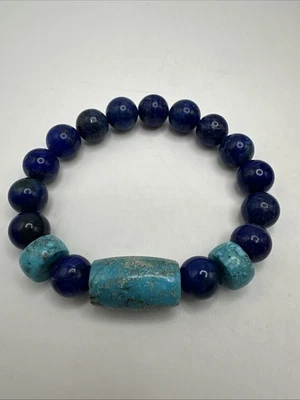 Jay King Mine Finds Lapis and Turquoise Stretch Bracelet, New - Image 1 of 4