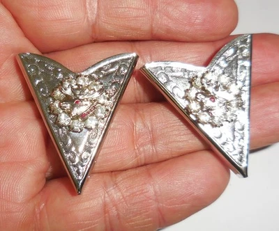 VINTAGE ELKS WESTERN SHIRT COLLAR TIPS ELKS RUBY RED STONES RHINESTONES DESIGN - Image 1 of 4