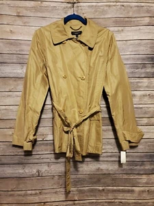 Talbots Khaki Short Trench Coat Jacket Double Breasted 16 Cotton Silk Blend - Picture 1 of 11