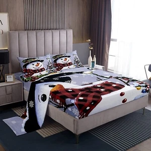 Kids Christmas Theme Sheet Set Xmas Snowman Bed Sheets for Boys Girls Merry C... - Picture 1 of 7