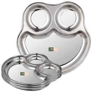 4-Pack Stainless Steel kids Plates 3 Section Divided Trays Compartment Dinner... - Picture 1 of 6