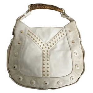 SAINT LAURENT YSL Mombasa White Leather and Suede Shoulder Bag - Picture 1 of 21