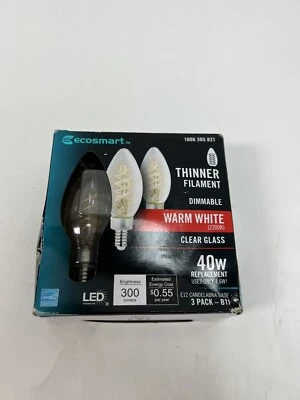Ecosmart 40-Watt Equivalent B11 Dimmable Fine Bendy Filament LEDVintage Edison - Image 1 of 2