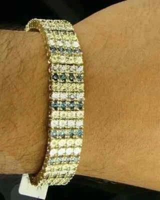 Мужской теннисный браслет с топазом круглой огранки 6 карат с отделкой желтым золотом 14 карат - Изображение 1 из 4