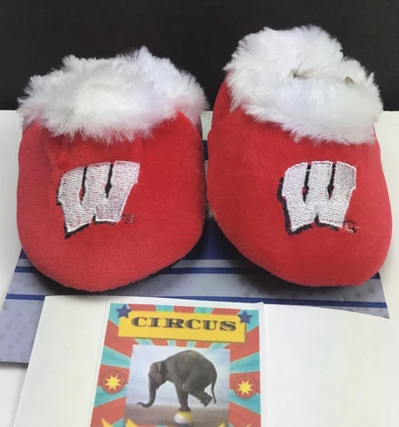 Wisconsin Badgers NCAA / Infant Baby Gift  / Bootie Shoes Slippers / Size 6-9 M Cover