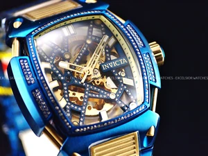 NEW Invicta 53mm Men's 1.03ctw Diamond Diablo Blue Gold Skeleton Dial SS Watch - Picture 1 of 9