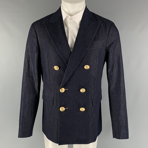 DSQUARED2 Cappotto sportivo doppio petto lino indaco massello cotone taglia 38