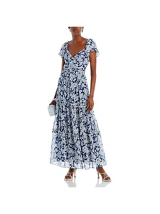 AQUA Womens Cut Out Flutter Sleeve V Neck Maxi Party Fit + Flare Dress - Picture 1 of 9