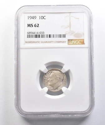 1949 Roosevelt Dime MS62 NGC *5552 - Image 1 of 3