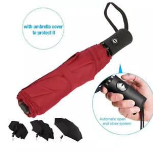 Red Automatic Umbrella Anti-UV Sun Big Rain Windproof 3-Folding Compact Umbrella - Picture 1 of 10
