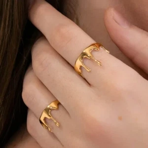 Dripping Drop Ring 18K Gold Stainless Steel Statement Band Unique Jewelry - Picture 1 of 8