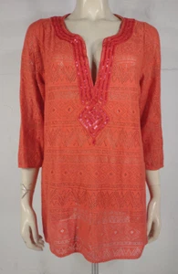 Calypso St. Barth orange sequin V-Neck lacy swim cover up ladies Large - Picture 1 of 8