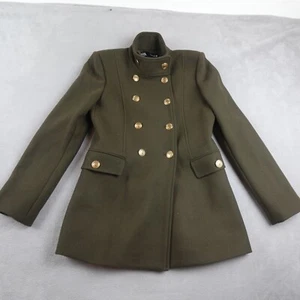 Zara Manteco Coat Womens M Green Classy Elegant Double Breasted Military Wool - Picture 1 of 17