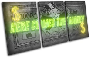 Money Monopoly Success Motivational TREBLE CANVAS WALL ART Picture Print - Picture 1 of 1