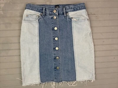 Gap Size 26p Petite Womens Skirt Denim Jean Button Front Raw Hem Stretch - Image 1 of 4
