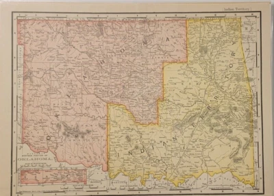 Antiguo mapa litografiado en color detallado Oklahoma & Indian Terr Rand McNally 1895 Foto 1 de 4