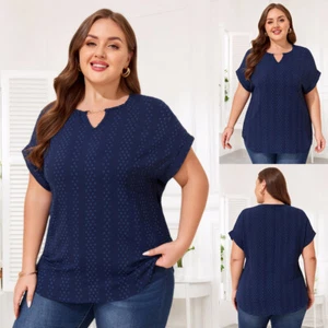 Women's Short Sleeve Casual Loose Top Ladies V Neck Short Sleeve Tunic Tee US - Picture 1 of 23