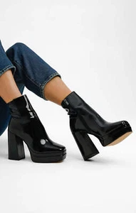 Botas negras ALDO para mujer con cierre de cremallera charol tacón bloque PVP £100 - Imagen 1 de 17