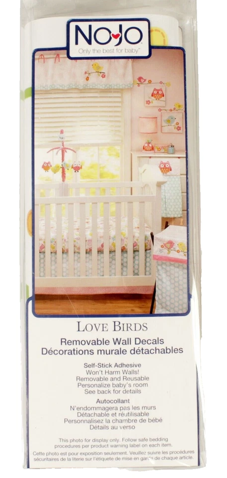 Love Birds Nursery Decals Pink Owls by NoJo Removeable New - Image 1 of 4