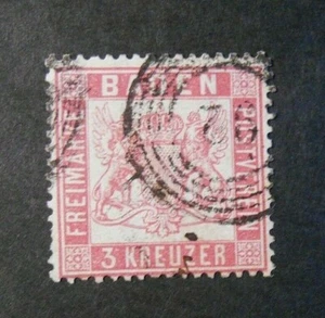GERMANIA ,GERMANY Old State 1862 BADEN "Stemma fondo Bianco" 3K D.13 1/2 US Mi16 - Picture 1 of 1