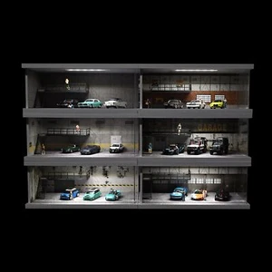 Diorama 1:64 Scale Car Garage Model LED Lighting Outdoor Parking Lot Scene Model - Picture 1 of 57