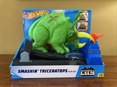 2019 Hot Wheels City Smashin Triceratops Play Set Orange Street Building #2 Rare - Image 1 of 4