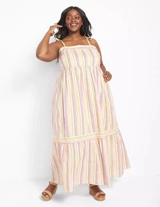 Lane Bryant Size 20 Striped Cotton Maxi Dress Sleeveless Rainbow NWT - Picture 1 of 9