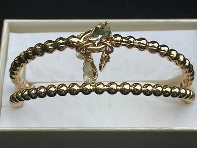 全新带盒 Anne Klein 金色蝴蝶水晶手镯手链套装 2 件 — 第 1/2 张图片