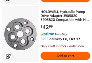 Holdwell Hydraulic Pump Drive Adapter J905820 3905820 New. - Bild 1 von 6