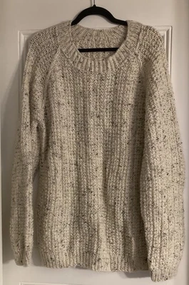 Unisex Hand Knit chunky 100% Wool sweater Off White Brown Freckled  Estimated XL - Image 1 of 4