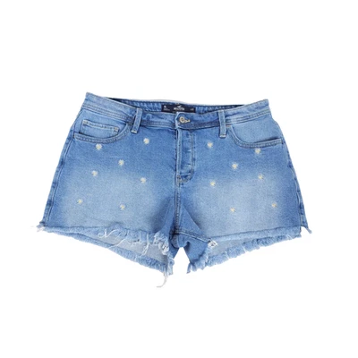 Pantalones cortos de mezclilla Hollister para mujer mamá 15 azules tiro alto floral bordado botón mosca Foto 1 de 4