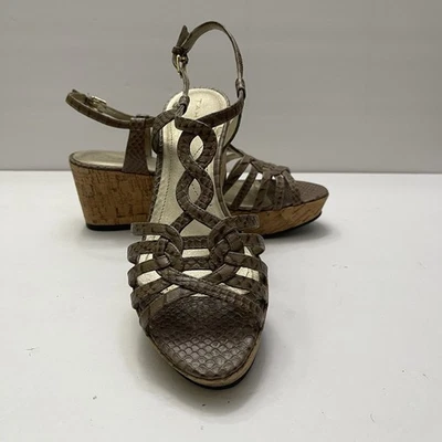 Tahari Star Cork Wedge Platform Tan Snakeskin Sandal Women’s 8 M Shoes Open Toe - Image 1 of 4