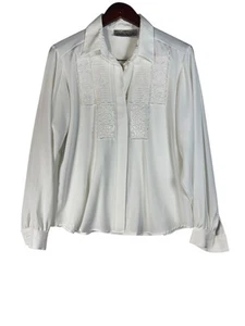 Claudia Richard Women Sheer Long Sleeve Blouse White Embroidered Sz 14 Vintage - Picture 1 of 9