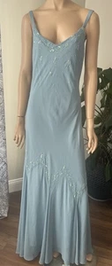 Y2K Vintage Formal Maxi Blue Fairy Dress Beaded Details Sz 16 - Picture 1 of 17