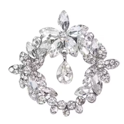Broche de flores brancas de luxo – Lapela prata cristal outono outono broche joia presente - Imagem 1 de 4