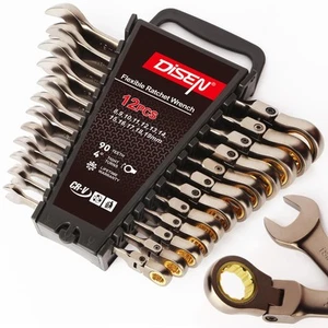 12 Pcs Flex Head Ratcheting Wrench Set 90 Teeth, Metric Combination Ratchet W... - Picture 1 of 6