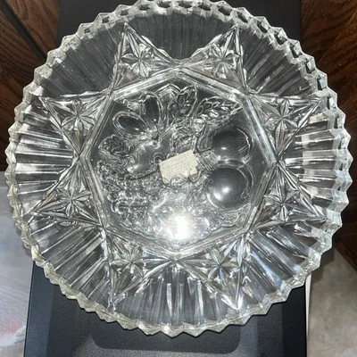 Vintage Federal Glass Pioneer Pattern Fruit Motif Clear Glass Plate 11 Inches 2 - Image 1 of 4