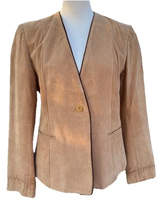Vintage Sears The Fashion Place Pig Suede Tan Camel Leather Jacket Size 14 - Image 1 of 4