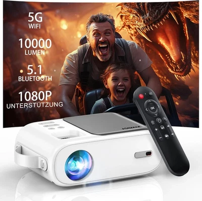 Mini Beamer 10000 Lumen 1080P WiFi Bluetooth LED Projektor Tragbar 🎬Full HD 5G - Bild 1 von 3
