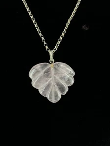 Collana Con Pendente A Foglia In Quarzo Rosa In Argento Sterling Vintage 18” - Foto 1 di 6