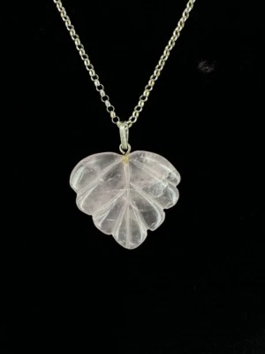 Collana Con Pendente A Foglia In Quarzo Rosa In Argento Sterling Vintage 18” - Immagine 1 di 4