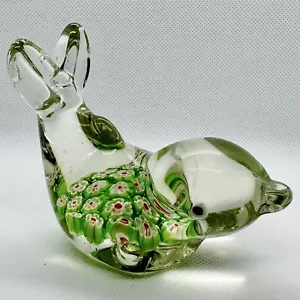 Art Glass Paperweight Millefiori Dolphin Fish Whale Floral Lime Raspberry VTG - Picture 1 of 10