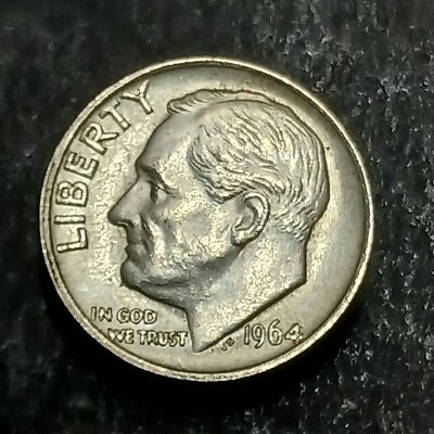 1964 P Dime AU Last Year Issue 90% Constitutional Silver Roosevelt  - Image 1 of 4