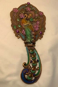 Butler und Wilson Emaille & Strass klappbarer/stehender Handspiegel mit PFAU - Bild 1 von 6