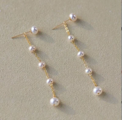 Classic AAA+ Akoya White Real 7-6mm Pearl Stud Earrings 14k Gold P - Image 1 of 4