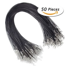 50Pcs 18" Black Leather Braided Wax Cord Necklace for DIY Jewelry Making ofus