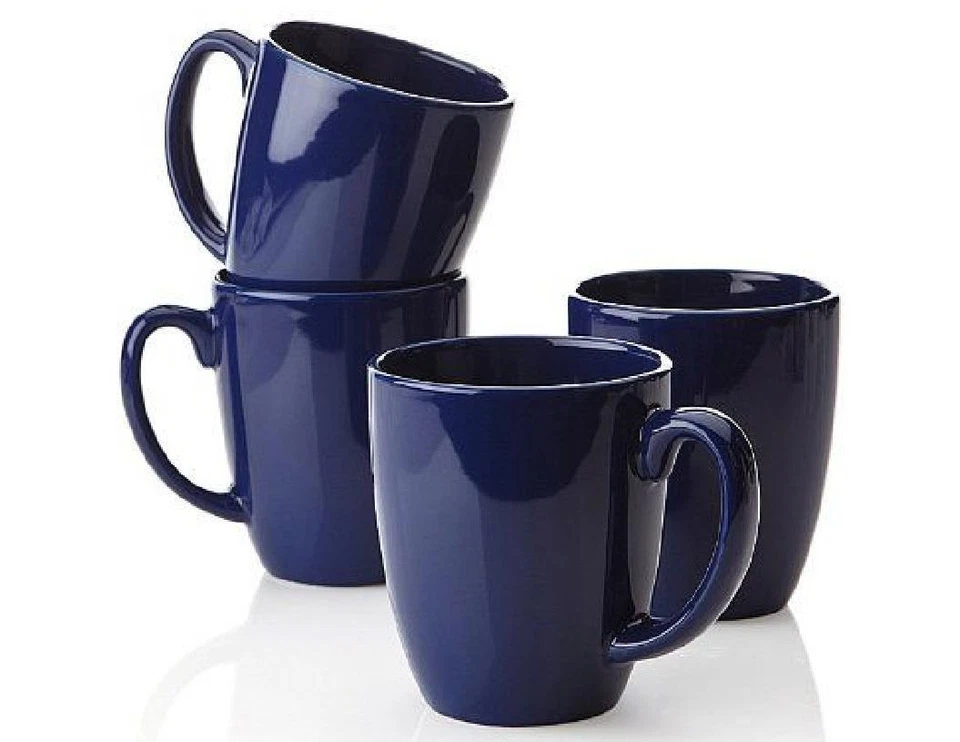 4 Corelle COBALT NAVY BLUE 11-oz MUGS Stonewre Cups LIA, CAFE, TRUE OLD TOWN